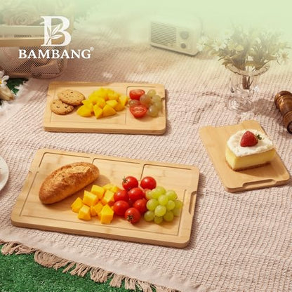 BAMBANG Bamboo Cutting Board Set, 3-Piece Wooden Chopping Boards for Kitchen, Non-Toxic Butcher Block with Juice Groove, Large Medium Small Cutting Boards for Meat, Vegetables & Cheese - color: Natural