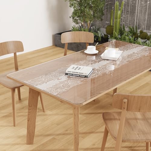 Crystal Clear Plastic Table Cover Protector with Lace Pattern, 36" x 60" | Spill Resistant Easy Flat PVC Desk Pad Mat, 1.5mm Thick Vinyl Table Top Protector for Dining Room Table, Office - color: Clear, size: 60" x 36" (Rectangular)
