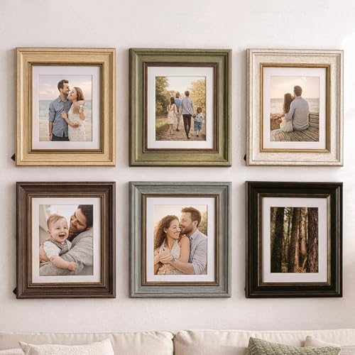 POZEAN 8x10 Picture Frames Set of 6 with Mat for 5x7 Photos, 8 x 10 Frames for Pictures – Vintage Multi Color Photo Frames with Gold Trim, Shatterproof HD Plastic Cover for Wall & Tabletop Display Home Decor - color: 8*10 6pcs