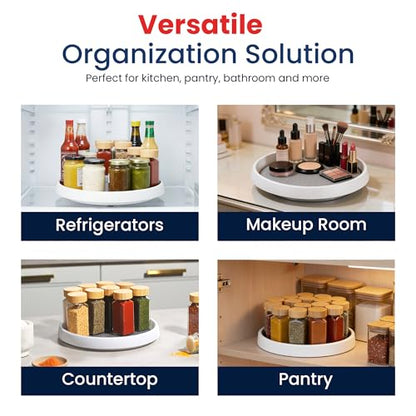 Oizeir Lazy Susan Organizer Set of 4, 10 Inch Non-Skid Turntable for Cabinet, Pantry, Kitchen, Countertop, Fridge, Bathroom – Durable Plastic Rotating Storage Tray, White - color: White