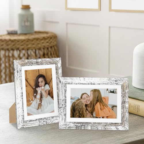 Vittanly 5x7 Picture Frames Set of 12, Wall & Tabletop, Distressed White | Display Pictures 4x6 with Mat or 5x7 without Mat, Small Photo Frames, Engineered Wood with Shatter Resistant Plexiglass - color: Distressed White, size: 5x7