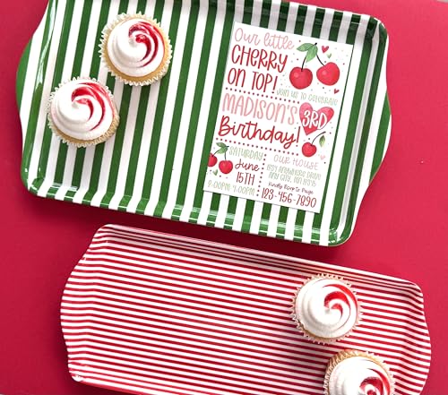 Red Stripe Melamine Cookie Tray Lightweight Platter for Desserts & Snacks | By Sprinkles & Confetti BPA-Free Break-Resistant 4th of July Parties BBQs Picnics Entertaining Food Displays Kitchen - color: Red Stripe