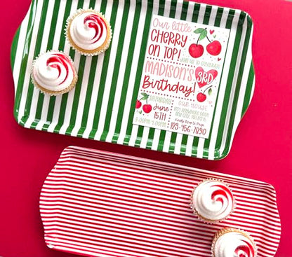 Red Stripe Melamine Cookie Tray Lightweight Platter for Desserts & Snacks | By Sprinkles & Confetti BPA-Free Break-Resistant 4th of July Parties BBQs Picnics Entertaining Food Displays Kitchen - color: Red Stripe