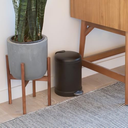 Glad Small Trash Can, 1.2 Gallon | Round Stainless Steel Garbage Bin with Soft Close Lid & Step Foot Pedal | Black Metal Waste Basket with Removable Inner Bucket, Matte Black - color: Black
