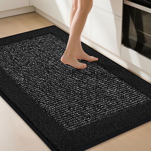 BEQHAUSE Kitchen Rugs 32"x48", Non Slip Kitchen Floor Mats Washable, Black | Kitchen Mats for Floor, Extra Absorbent and Stain Resistant Kitchen Runner Rugs for Laundry, Entryway, Hallway & Sink - color: Black, size: 32" X 48" (Rectangular)