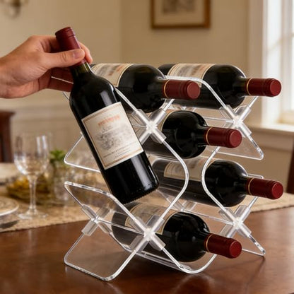 Acrylic 6 Bottle Countertop Wine Rack, Clear Freestanding Tabletop Holder | Crystal-Clear Acrylic: Ultra-transparent design creates an elegant 360° floating wine display.