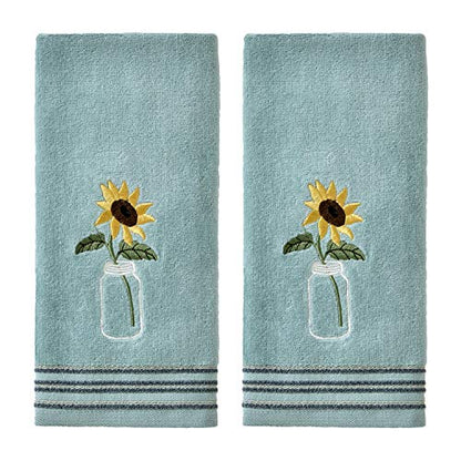 SKL Home by Saturday Knight Ltd. Sunflower in Jar Hand Towel (2-Pack), Aqua - color: Sunflower in Jar, Aqua