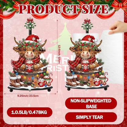 Highland Cow Christmas Paper Towel Holder with Round Base Christmas Bathroom Decor Rustic Highland Cow Dispenser Kitchen Paper Holder Stand for Countertop Toilet Home Accessories - style: Cocoa Christmas