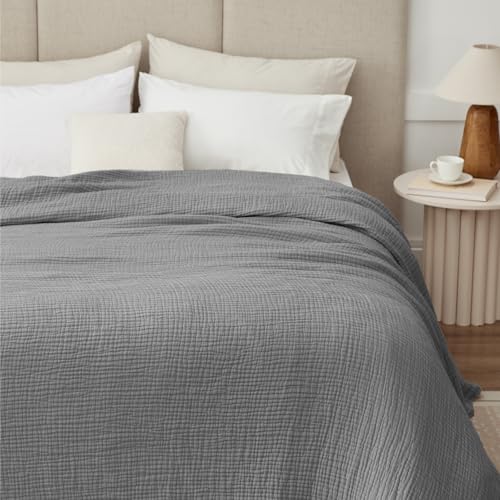 100% Cotton Muslin Blanket 40" x 40", Breathable and Lightweight Cotton Throw Blankets, Soft Cooling Summer Gauze Blanket for All Season, Grey - color: 03 - Medium Grey, size: Baby ( 40"x40")