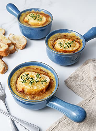 LE TAUCI Soup Bowls with Handle, 15 Oz Ceramic French Onion Soup Bowls, Large Soup Crocks Oven Safe for Stew, Onion, Soup, Chilli, Set of 4, Ceylon Blue - color: Ceylon Blue