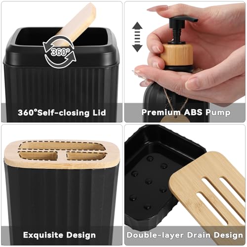32PCS Bathroom Sets with Shower Curtain and Rugs,Bathroom Set Black Bathroom Accessories Black Shower Curtain Set with Bathroom Trash Can - size: Bath Set+Shower Curtain+Bath Rugs, style: Black