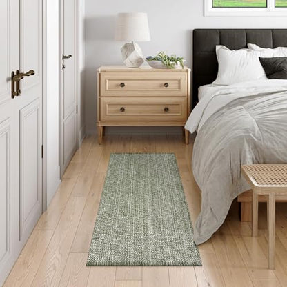 Washable Sage Green Kitchen Runner Rug 2x5 Foyer Hallway Runner Rug | Hand-Woven Reversible Entryway Rug Indoor, Cotton Modern Bedroom Carpet Rugs, Farmhouse Bathroom Rugs, Soft Laundry Room Mat - color: Sage Green/Cream, size: 2' x 5' (Rectangular)