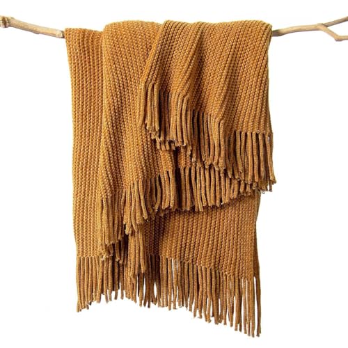 lifein Throw Blanket for Couch, Soft Boho Decor Bed Throw,Cozy Brown Knitted Chenille Small Farmhouse Lightweight Throw (Golden Brown,60 * 80") - color: J-golden, size: 60*80''