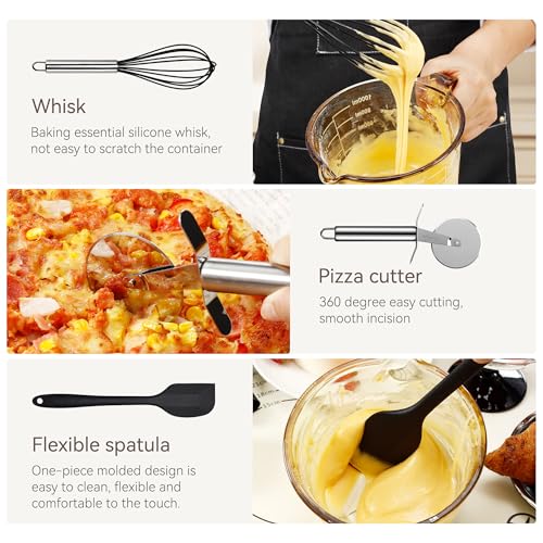 NCUE 35 Pcs Silicone Cooking Utensils Set BPA Free 446°F Heat Resistant | Stainless Steel Handles Kitchen Utensils Set, Thickened Heads Silicone Grips Nonstick Dishwasher Safe for Baking Housewarming - color: Black