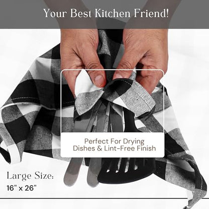Black Buffalo Plaid Kitchen Dish Towels, 4 Pack, 100% Cotton, 16x26 Inches, Super Absorbent, Quick Dry, Soft, Durable, Dish Drying & Cleaning Towels with Hanging Loop, Black & White - color: Black, White - Buffalo, size: 16 X 26 - 4 Pack