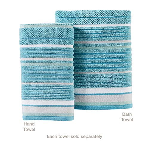 SKL Home Seabrook Stripe 100% Cotton Premium Bath Towel, 550 GSM, Soft & Absorbent Jacquard, Teal - color: Seabrook Stripe, style: Bath Towel