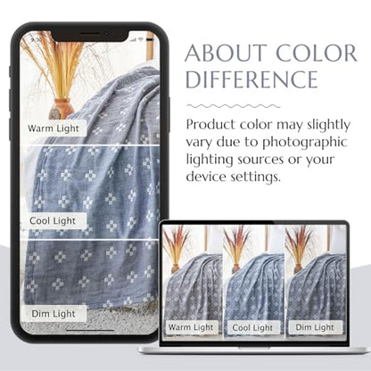 jinchan 100% Cotton Muslin Blanket Twin Boho Throw Blanket 50x60 Denim Blue | 3-Layer, Geometric Cross Quilt, Cooling Breathable Lightweight, for Adult, Soft, Reversible, Summer, Couch, Sofa, Bedroom - color: B. Cross Blue, size: 50"x60"