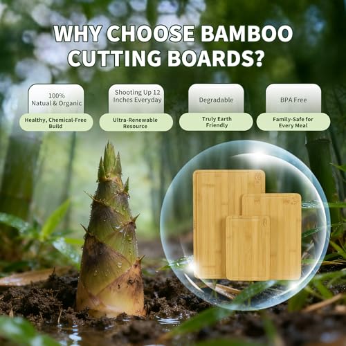 BAMBANG Bamboo Cutting Board Set, 3-Piece Wooden Chopping Boards for Kitchen, Non-Toxic Butcher Block with Juice Groove, Large Medium Small Cutting Boards for Meat, Vegetables & Cheese - color: Natural