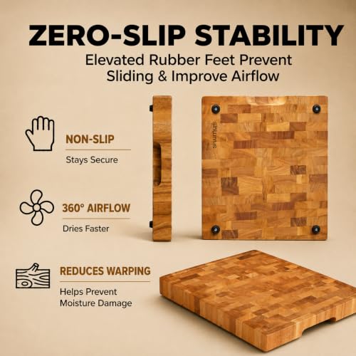 SHUMARU Mahogany End Grain Cutting Board, 17×13×1.6 in – Handmade Butcher Block, Knife-Friendly, Juice Groove, Non-Slip Feet - color: Mahogany | End Grain, size: 17"L x 13"W