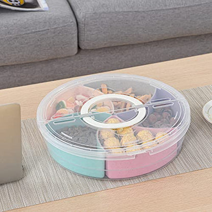 Circle Fruit Tray Separable Snacks Bowl Nut Food Candy Picnic Salad Storage Containers Plastic Platter Divided Serving Tray Portable 5 Compartments with Lid