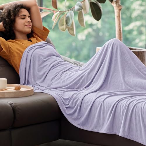 Bedsure Lavender Cooling Blanket Full Size for Hot Sleepers - Summer Blanket Full Size Cold Bed Cool Arc-Chill Thin Ice Cooled Bedding with Rayon Derived from Bamboo Night Sweats Hot Flashes, 80x90 - color: 04- Lavender, size: Full (80" X 90")