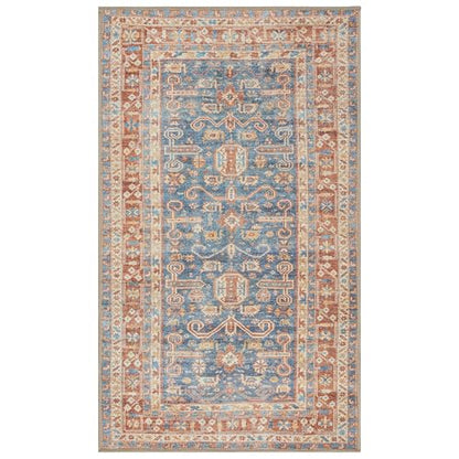 GLN Rugs Bohemian - Jerusalem - Machine Washable Runner Rug, Boho Washable, Non Slip, Low Pile Chenille Area Rug, Hallway, Bedroom, Kitchen Rug - Easy Clean (2'6" x 7' Terra/Slate Blue) - color: Terra/Slate Blue, size: 2'6" x 7' (Runner)