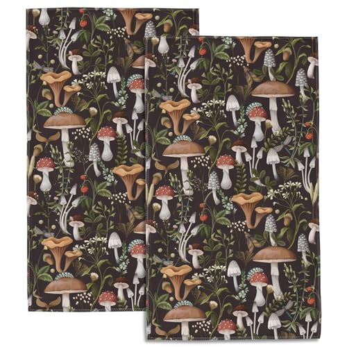 Mushrooms Bath Hand Towels Set of 2, Autumn Mushrooms Berries and Bugs Decorative Bath Towels Soft Super Absorbent Hand Towels for Bathroom Hotel Gym Home Decor,14"X28" - color: Autumn Mushrooms Berries and Bugs