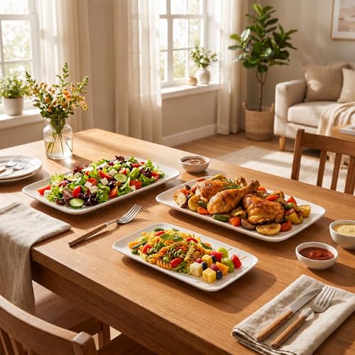 White Serving Platters Set of 3, Rectangular 15.5/13.5/11 Inch Serving Dishes for Entertaining, Ceramic Serving Trays for Party, Sushi, Steak & Dessert，Microwave & Dishwasher Safe - size: 15.5/13.5/11Inch Set