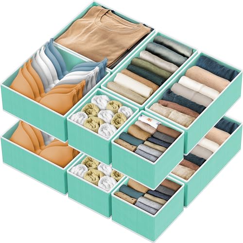 Simple Houseware Foldable Drawer Organizer Bin, Set of 12, Turquoise | Fabric Storage Bins for Clothes, Underwear, Bra, Panty, Socks, Onesies – Closet & Dresser Dividers for Home - color: Turquoise, size: Set of 12 - 4L / 4M / 4S