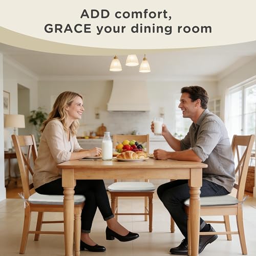 AddGrace Memory Foam Chair Cushions for Dining Chairs Set of 4 Light Grey | 17.5"x17.5"x1.5", with Ties and Non Slip Bottom, Washable Cover, Soft and Skin-friendly Fabric, for Kitchen Dining Room - color: Light Grey