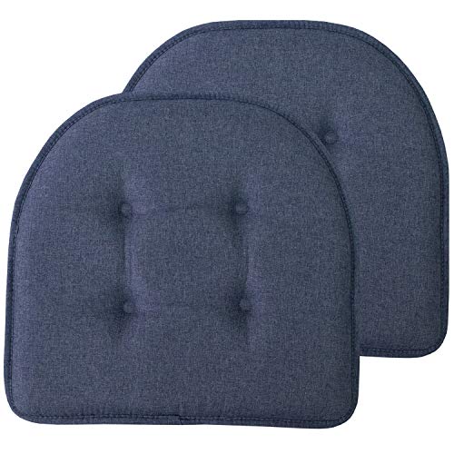 Sweet Home Collection Chair Cushion Memory Foam Pads Tufted Slip Non Skid Rubber Back U-Shaped 17" x 16" Seat Cover, 2 Count (Pack of 1), Denim Blue - color: Denim Blue, size: 2 Pack, style: Foam Pads