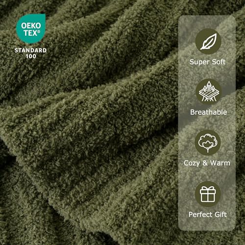 BATTILO Olive Green Throw Blankets for Couch, Fluffy Soft Plush Knit Throw Blankets, Cozy Warm Lightweight Green Blanket for Bed, Sofa, Travel, 50"x60" - color: Olive Green