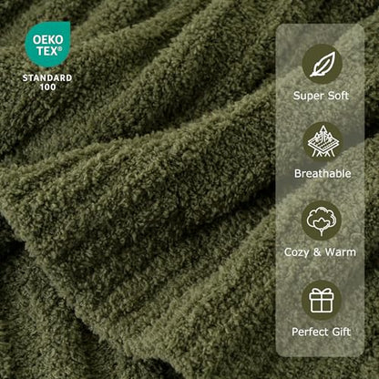 BATTILO Olive Green Throw Blankets for Couch, Fluffy Soft Plush Knit Throw Blankets, Cozy Warm Lightweight Green Blanket for Bed, Sofa, Travel, 50"x60" - color: Olive Green