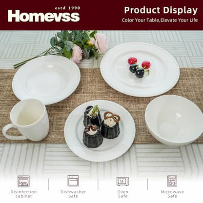 HomeVss, New Bone China Dinnerware Set, Embossed Pearl Design, 16pc Set - color: Pearl, size: Service for 4 - 16pc Set