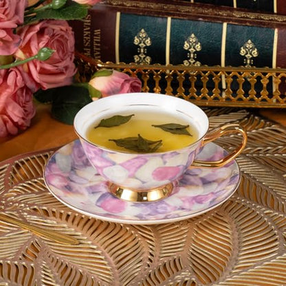 KAMMAK Tea Cups and Saucers Set of 2, Porcelain Coffee Cups, JBE024 | Stackable Espresso Mugs, Ceramic Demitasse for Coffee, Cappuccino, Latte, Americano, Tea - size: 8CZJBE024