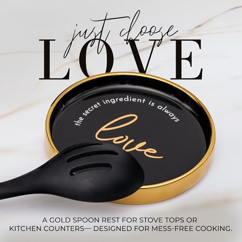 Styled Settings Black and Gold Kitchen Utensils Set with Holder, 8-Piece | Heat Resistant, Nonstick, Black Silicone Cooking Utensils Set, Ceramic Utensil Holder & Stackable Gold Spoon Rest - color: 8PC Black & Gold