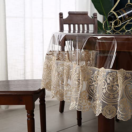 Dimatic Clear Plastic Waterproof Tablecloth, Vinyl PVC Round Table Cloth with Lace Macrame, Oil Spill Proof, Table Cover for Dining Tables, Parties and Holidays (Champagne, Round - 60 Inch) - color: Champagne, size: 60" (Round)