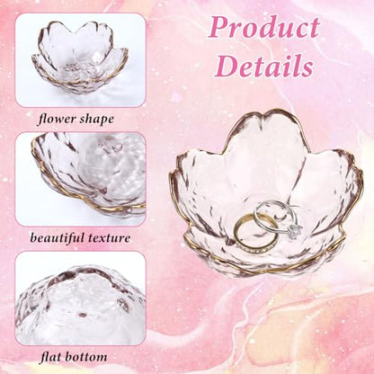 Ouligay Small Cute Jewelry Dish Tray Flower Jewelry Ring Dish Trinket Tray Ring Holder for Women Glass Jewelry Plate Dish with Gilt-Edged Blossom Design Gift for Wife Mom Daughter(Pink) - color: Pink
