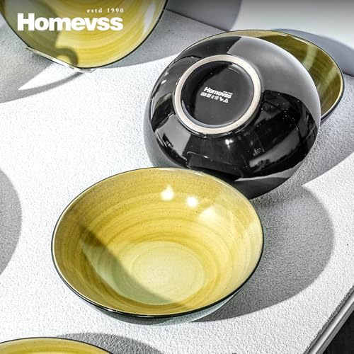HomeVss Sonoma 16 Piece Stoneware Dinner Set, Outside Black + Inside Handpainted Color Green with Black speckle - color: Green