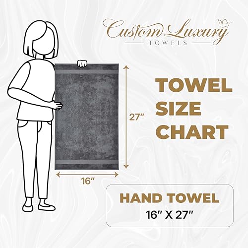 Grey Hand Towels for Bathroom with Monogram | Luxury Cotton Turkish Towels | Embroidered in USA | Set of 2 | Choose Set Color and Letter | A - Z | Modern Font - color: Grey