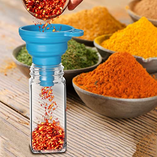Saiveina 12 Pack Glass Spice Jars with Labels, 4oz Spices Containers Spice Jars with Black Shaker Lids, Empty Containers for Spice, Silicone Funnel and Pen Included