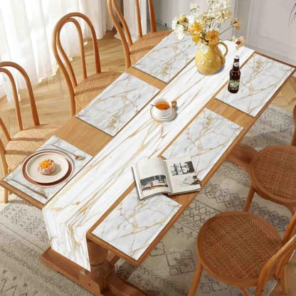 Mcalk Luxury Gold Marble Table Runner and Placemats Set of 6 Pieces, Gold Marble Placemats, Modern Cloth Place Mats Indoor for Kitchen,Washable Linen Material for Dining Table - color: 02marble Luxury Gold