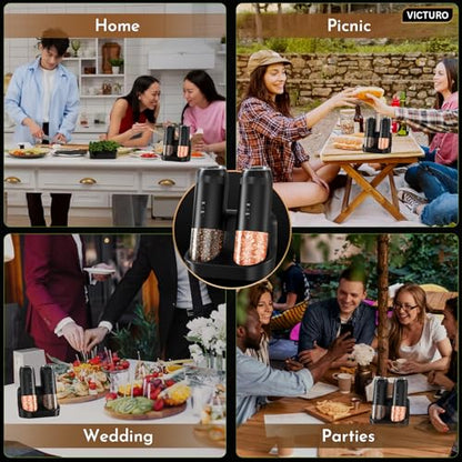 Electric Salt and Pepper Grinder Set, Automatic Refillable Salt and Pepper Grinder Set Rechargeable, One-Touch Electric Pepper Grinder, Stainless Steel Salt and Pepper Shakers Set for Kitchen