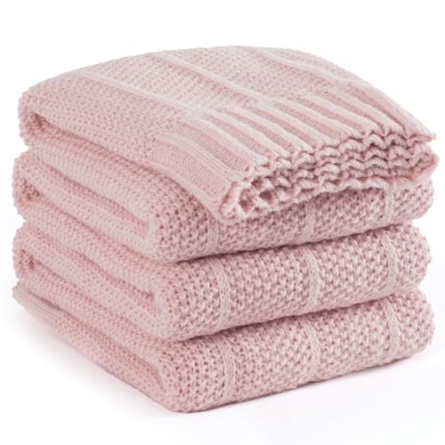 Carriediosa Knit Throw Blanket for Couch 50x60 Stripe Cable Knitted Throws | Dusty Pink, Soft Textured Neutral Fall Blankets, Cozy Decorative Home Decor, Cover for Bed, Sofa & Outdoor Use - color: Dusty Pink, size: 50" X 60"