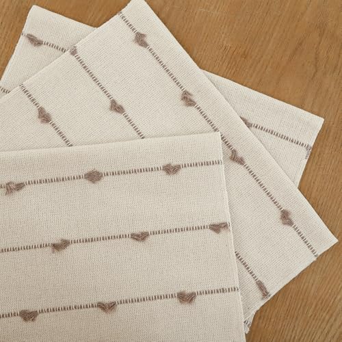 Boho Placemats 13 x 19 Set of 6 for Dining Table Decor Khaki Beige | Durable Fabric,Woven Cloth Place Mats for Farmhouse Rustic Kitche Home Decor,Cotton Placemats,Table mats - size: Set of 6