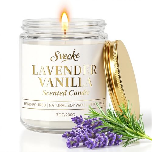 Vanilla Lavender Scented Candle 7oz Soy Wax Jar Candle Long Burning Aromatherapy Candle for Home Bedroom Gift for Women Men Housewarming New Home Gift - size: Pack of 1