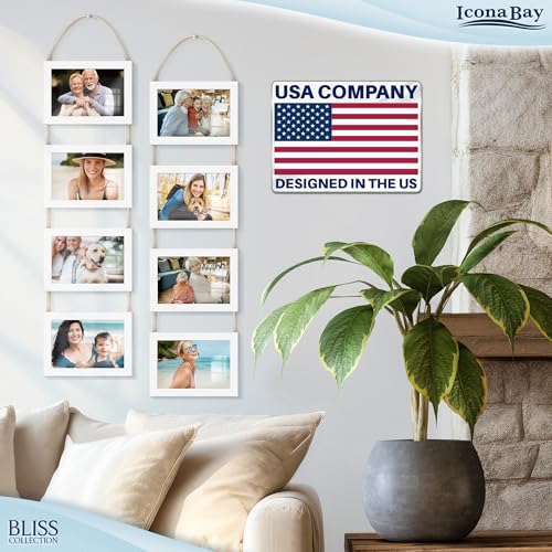 4x6 Hanging Picture Frames Collage with 8 Openings - Winter White, 2 PK | Icona Bay casual style engineered wood frames, designed for wall hanging, space-saving photo display, Bliss collection - color: Winter White, size: 4x6