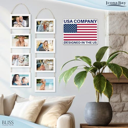 4x6 Hanging Picture Frames Collage with 8 Openings - Winter White, 2 PK | Icona Bay casual style engineered wood frames, designed for wall hanging, space-saving photo display, Bliss collection - color: Winter White, size: 4x6