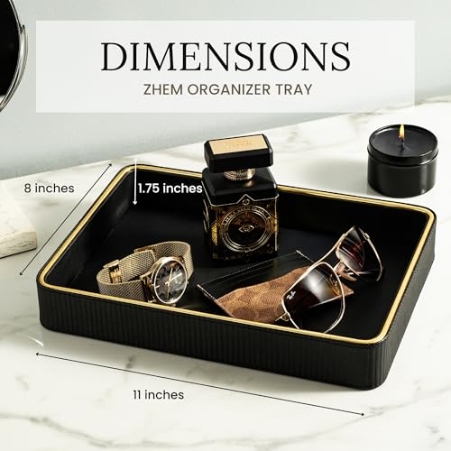 Leather Catchall Valet Tray for Men| Mens Valet Catch All Tray Key Basket - color: Black 1 Pack, size: 8" x 11" x 1.8"