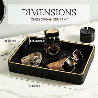 Leather Catchall Valet Tray for Men| Mens Valet Catch All Tray Key Basket - color: Black 1 Pack, size: 8" x 11" x 1.8"